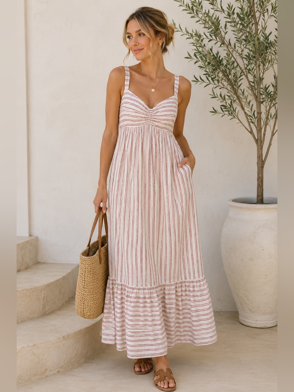 Banana Republic Striped Linen Blend Maxi Dress – Petite Medium
